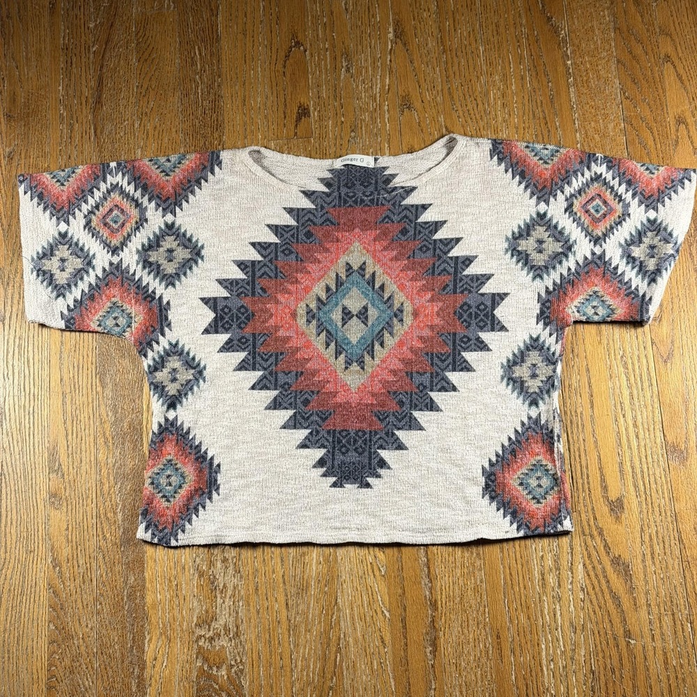 Ginger G Sweater Womens Large Multicolor Aztec Dolman Short Sleeve Boho Tribal